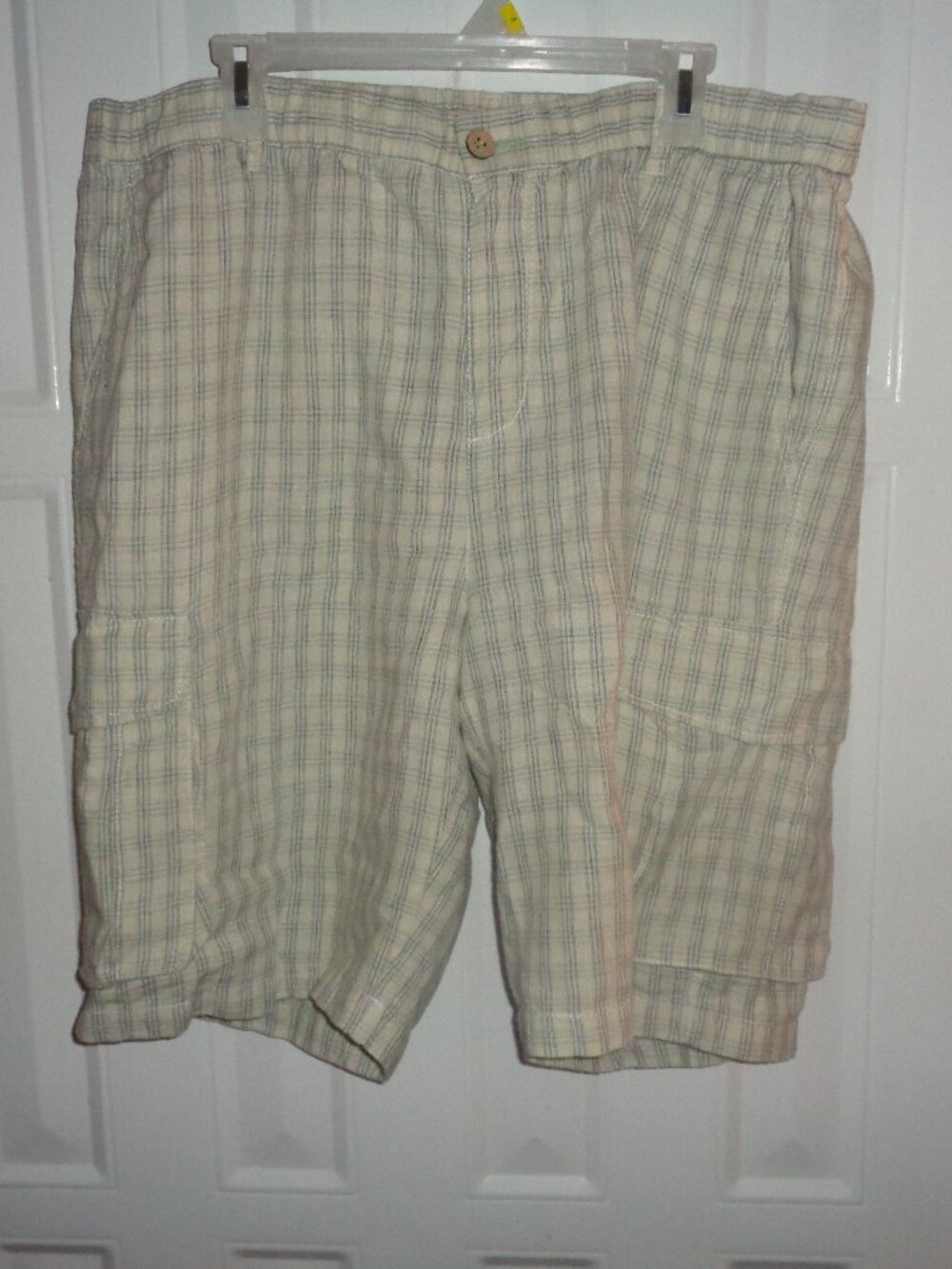 Tommy Bahama Mens 100% Linen Elastic Waist Drawstring Shorts Beige Stripe XL